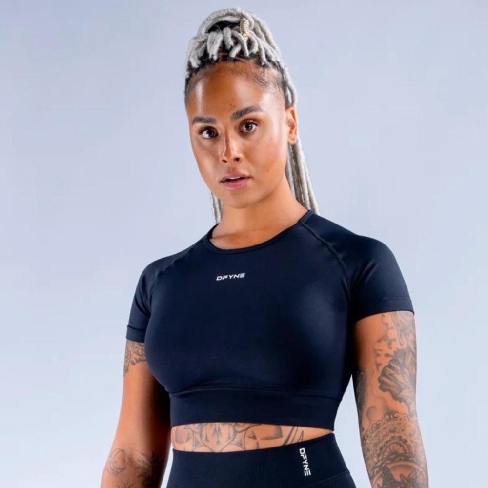 Blue Fitted Crop Polo Top